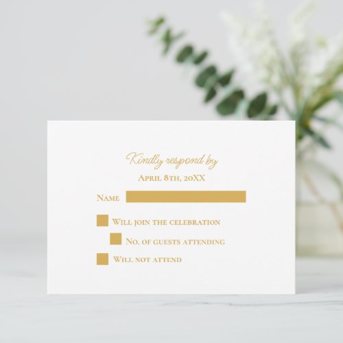 Timeless Simple Elegance White and  Gold Wedding RSVP Card