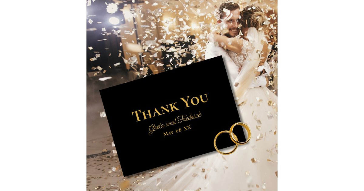 Timeless Simple Minimalist Black Gold Wedding Thank You Card | Zazzle