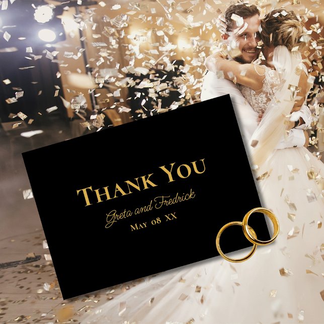 Timeless Simple Minimalist Black Gold Wedding Thank You Card (Creator Uploaded)