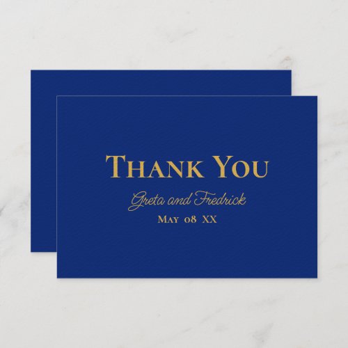 Timeless Simple Minimalist Royal Blue Gold Wedding Thank You Card