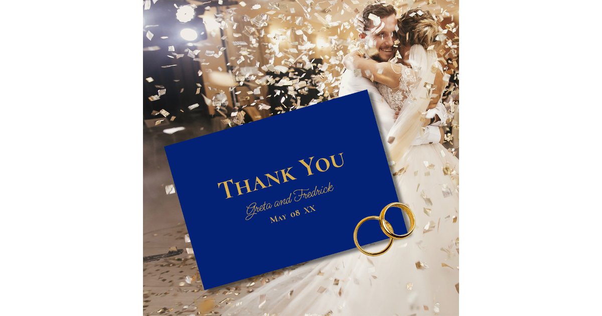 Timeless Simple Minimalist Royal Blue Gold Wedding Thank You Card | Zazzle