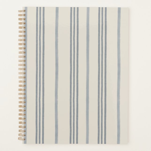 Timeless Slate Blue Painterly Stripe Pattern Planner (Front)