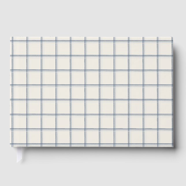 Timeless Slate Blue Windowpane Plaid Pattern Guest Book (Front)