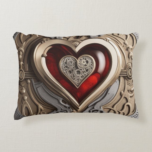 Timeless Steampunk Heart of Love Accent Pillow (Front)