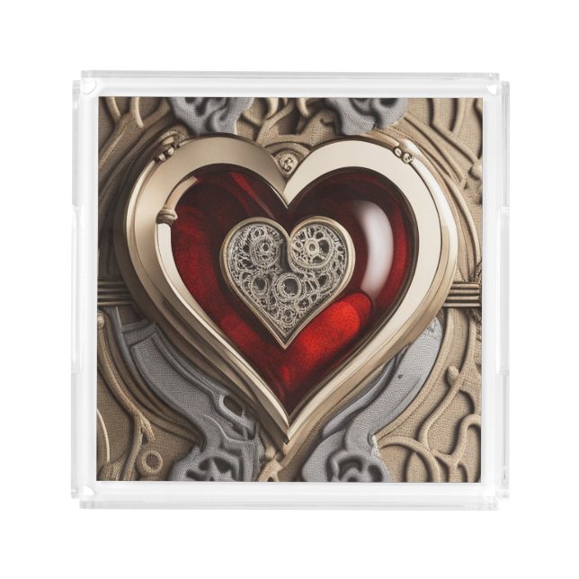 Timeless Steampunk Heart of Love Acrylic Tray (Front)