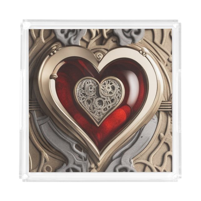 Timeless Steampunk Heart of Love Acrylic Tray (Front)