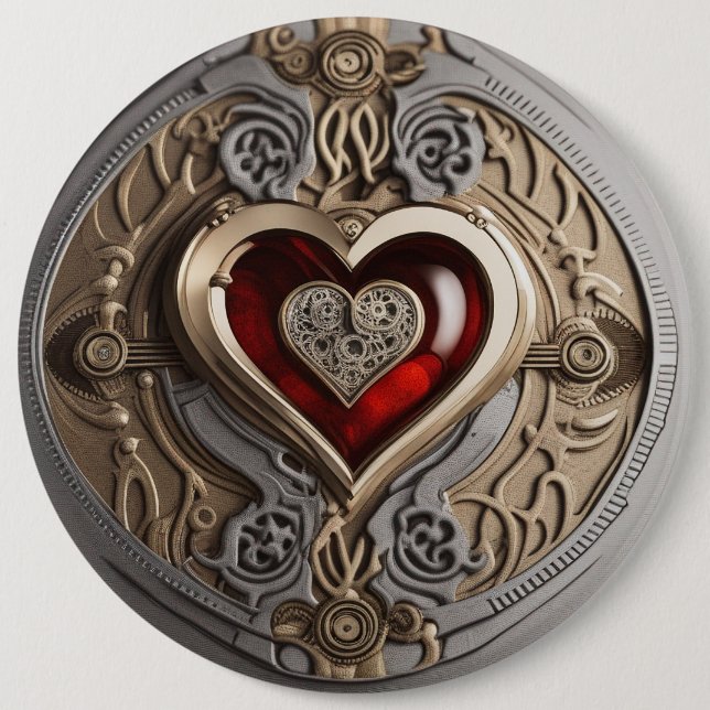 Timeless Steampunk Heart of Love Button (Front)