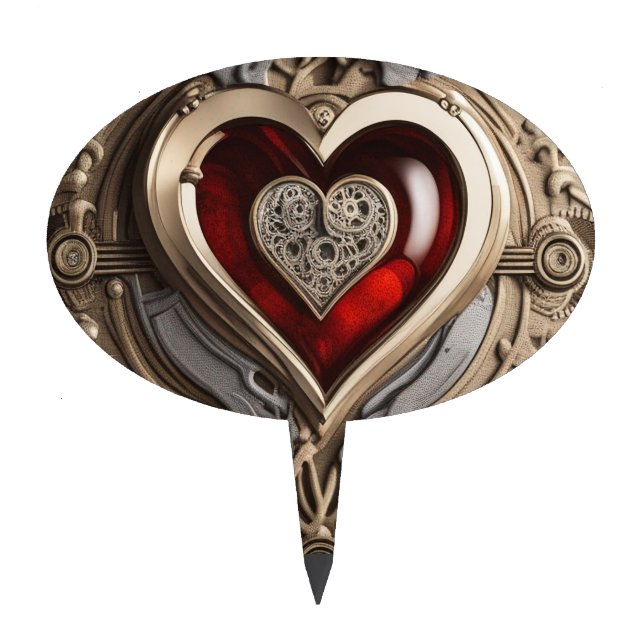 Timeless Steampunk Heart of Love Cake Topper (Front)