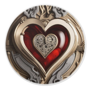 Timeless Steampunk Heart of Love Ceramic Knob