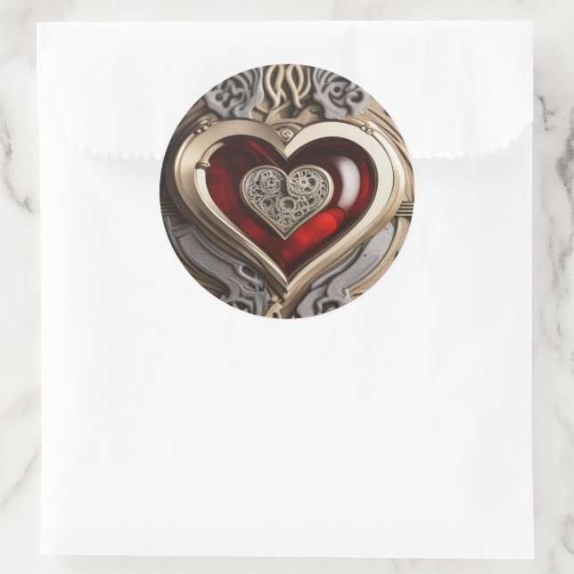 Timeless Steampunk Heart of Love Classic Round Sticker (Bag)