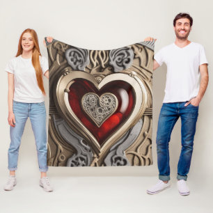 Timeless Steampunk Heart of Love Fleece Blanket