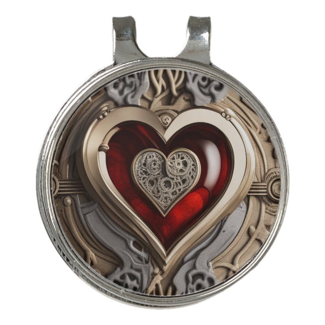 Timeless Steampunk Heart of Love Golf Hat Clip (Front)