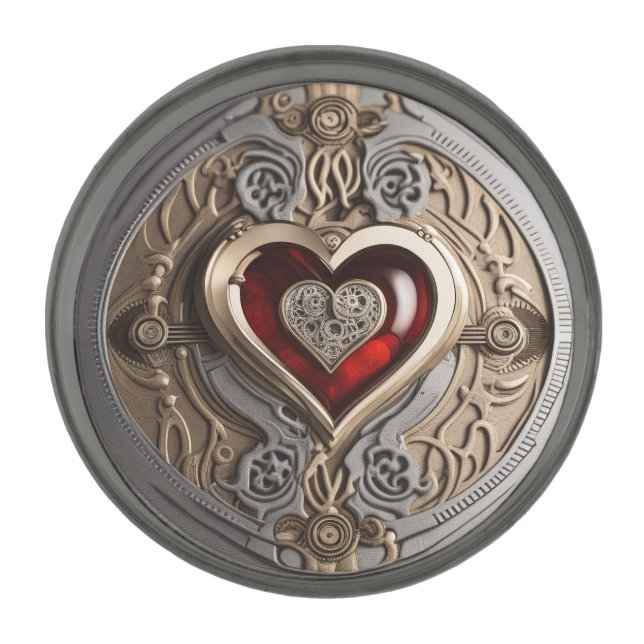 Timeless Steampunk Heart of Love Gunmetal Finish Lapel Pin (Front)
