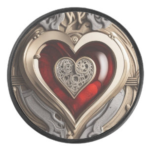 Timeless Steampunk Heart of Love Hockey Puck