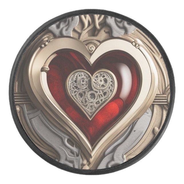 Timeless Steampunk Heart of Love Hockey Puck (Front)