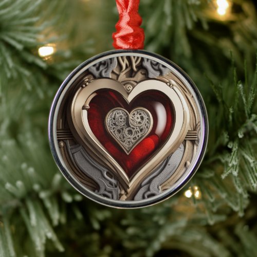 Timeless Steampunk Heart of Love Metal Ornament