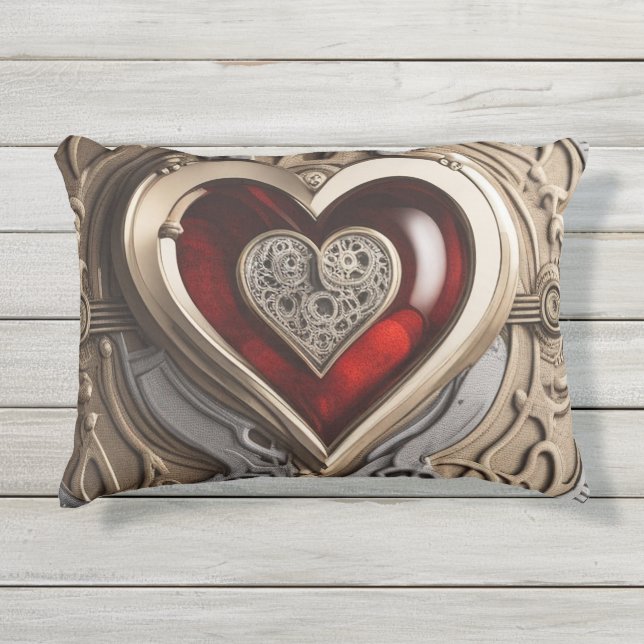 Timeless Steampunk Heart of Love Outdoor Pillow (Front)
