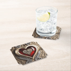 Timeless Steampunk Heart of Love Paper Coaster