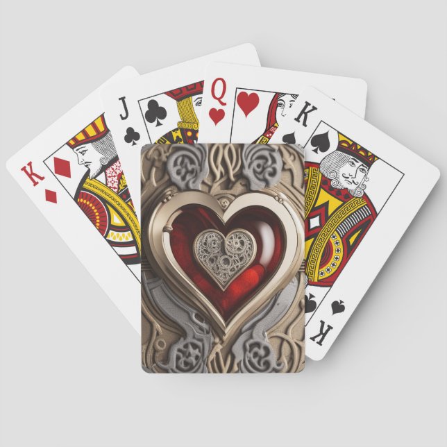 Timeless Steampunk Heart of Love Poker Cards (Back)