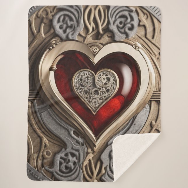 Timeless Steampunk Heart of Love Sherpa Blanket (Front)