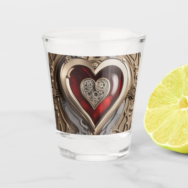 Timeless Steampunk Heart of Love Shot Glass (Front)