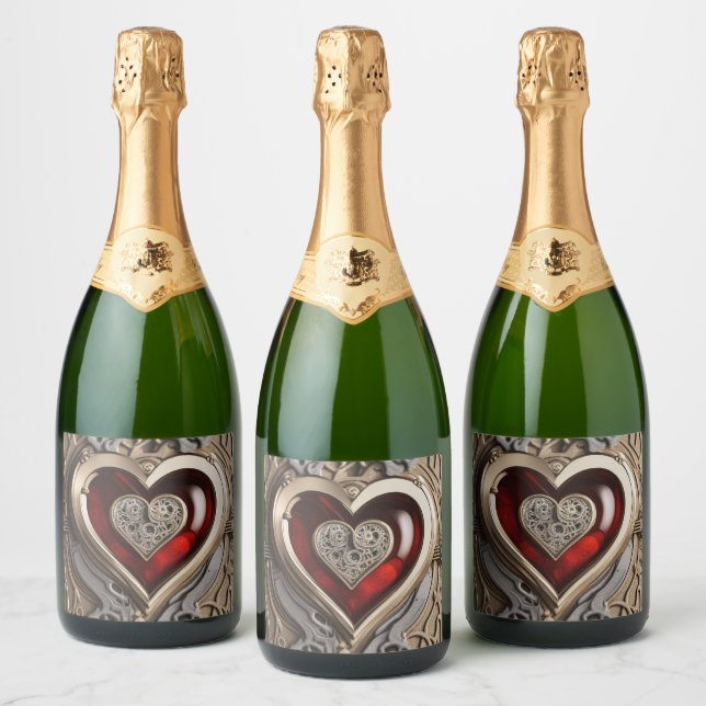 Timeless Steampunk Heart of Love Sparkling Wine Label (Bottles)