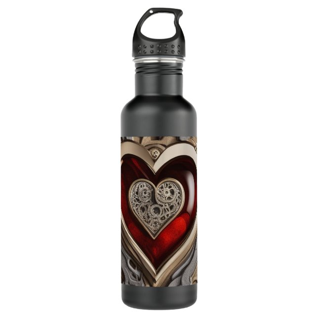 Timeless Steampunk Heart of Love Stainless Steel Water Bottle (Front)