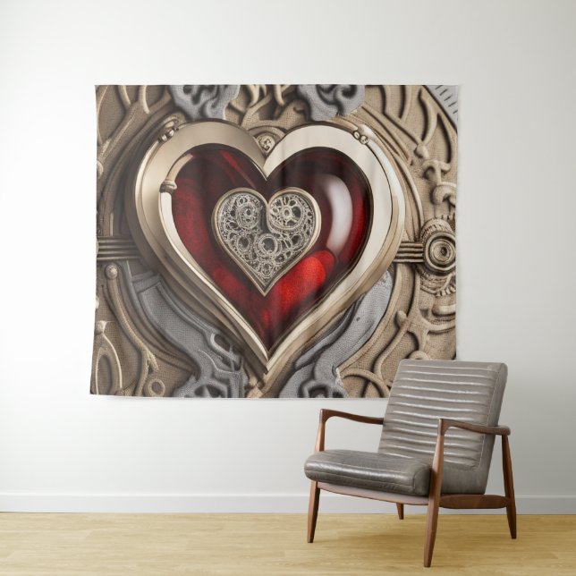Timeless Steampunk Heart of Love Tapestry (In Situ (Horizontal))