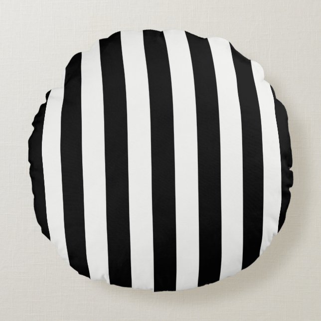 Timeless Stripes Black & White Round Pillow (Front)