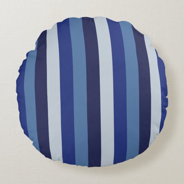 Timeless Stripes Navy Blue Round Pillow (Front)