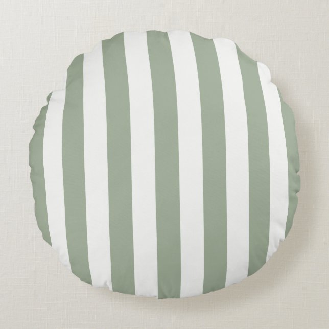 Timeless Stripes Sage Green Round Pillow (Front)