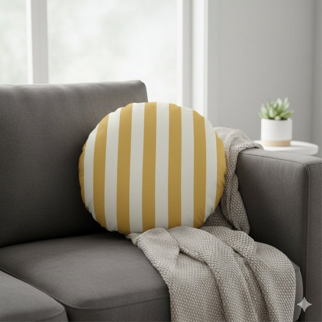 Timeless Stripes Yellow Mustard Round Pillow (Creator Uploaded)