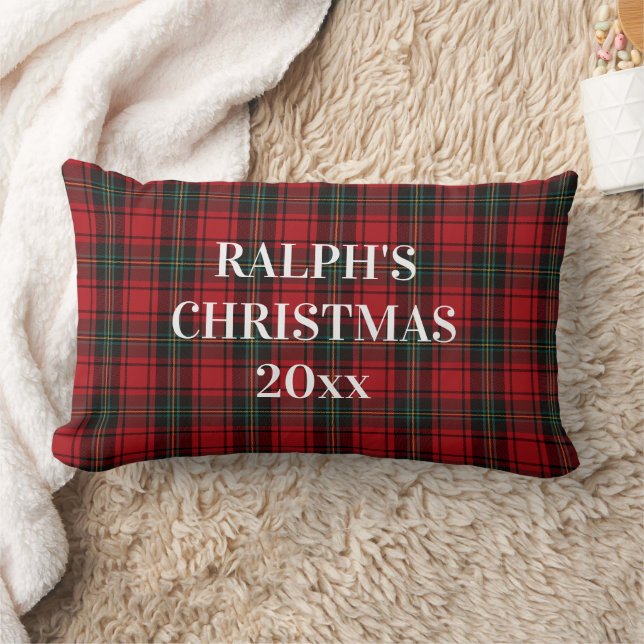 Timeless Tartan Plaid Red Black Ralph Christmas Lumbar Pillow (Blanket)