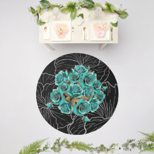 Timeless Teal and Gold Outdoor Rug