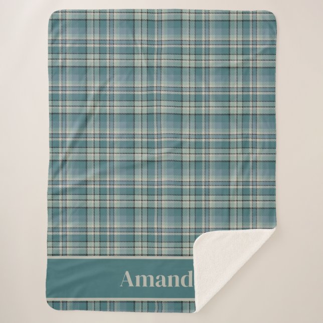 Timeless Teal Green Plaid Cozy Art Sherpa Blanket (Front)