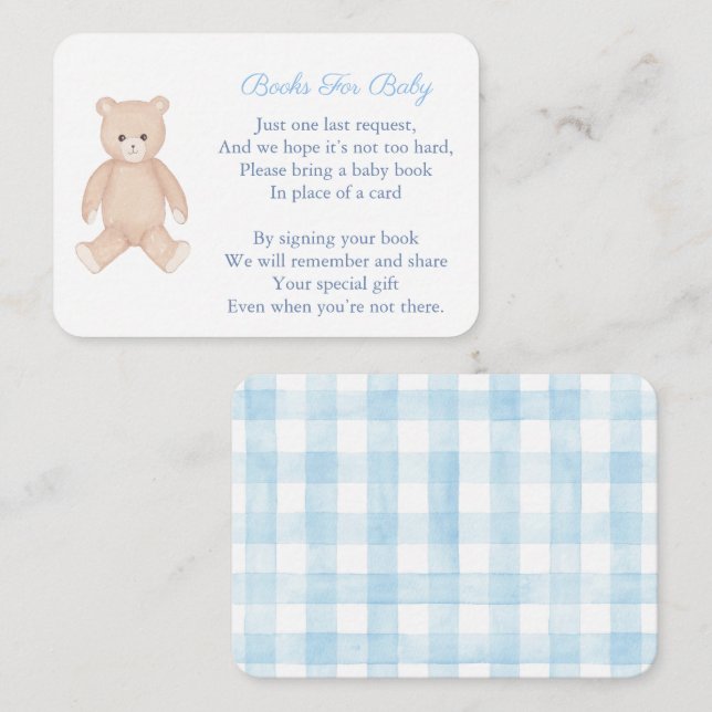Timeless Teddy Bear Bring A Book Baby Shower Enclosure Card (Front/Back)