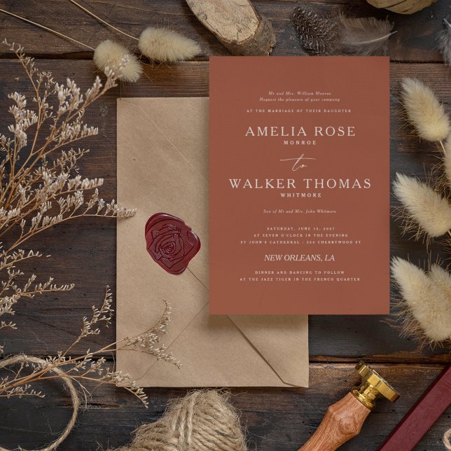 Timeless Terracotta Minimalist Wedding Invitation (Creator Uploaded)