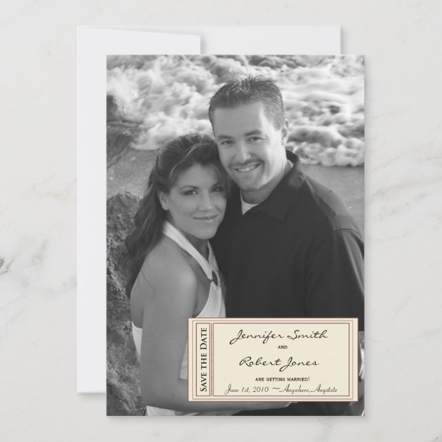 Timeless Ticket Save the Date card (Front)