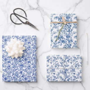 Timeless Toile Blossoms 3 Wrapping Paper Sheets