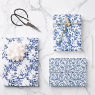 Timeless Toile Blue 3 Wrapping Paper Sheets
