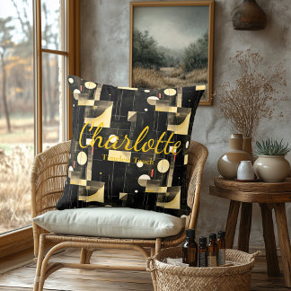 Timeless Touch – Black & Cream Geometric Accent Throw Pillow