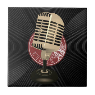Timeless Tribute to Vintage Music Retro Microphone Ceramic Tile