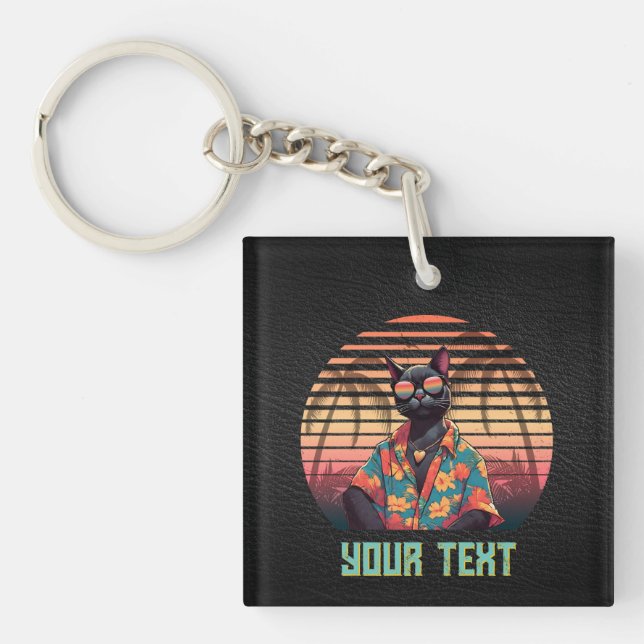 Timeless Tropical Cat Attitude Square  Keychain (Front)