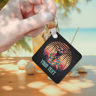 Timeless Tropical Cat Attitude Square Keychain