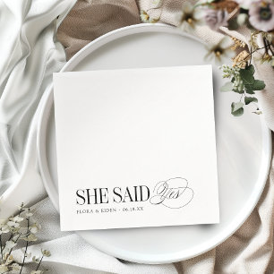 Timeless Typography She Said Yes Engagement Party Napkins