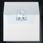 Timeless USA Flag Hydrangea Wedding Monogram  Envelope<br><div class="desc">Return Address envelope design. The liner features a pale blue and white Greek Key pattern with a watercolor wedding crest decorated with USA flags and white hydrangeas. All watercolor elements originally handpainted by me before being scanned into digital form. The reverse flap has the name/ return address in blue, and...</div>