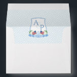Timeless USA Flag Hydrangea Wedding Monogram  Envelope<br><div class="desc">Return Address envelope design. The liner features a pale blue and white Greek Key pattern with a watercolor wedding crest decorated with USA flags and white hydrangeas. All watercolor elements originally handpainted by me before being scanned into digital form. The reverse flap has the name/ return address in blue, and...</div>