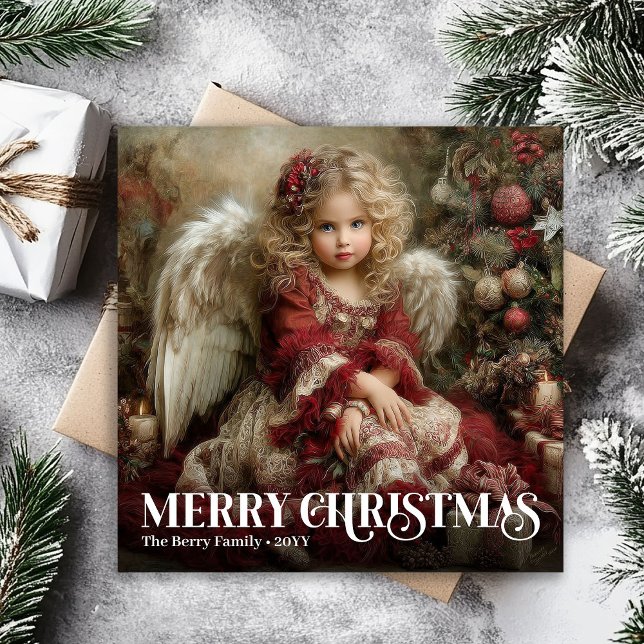 Timeless Victorian Angel Green and Gold Christmas Holiday Card (Timeless Victorian Angel Green and Gold Christmas)