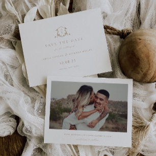 Timeless Vines Beige Crest Monogram Photo Save The Date