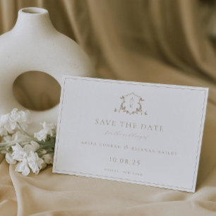 Timeless Vines Beige Crest Monogram Wedding Save The Date